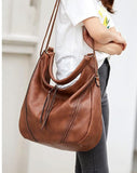 Tracy Vegan Leather Shoulder Cross Body Hobo/ Large Tote Bag: Brown